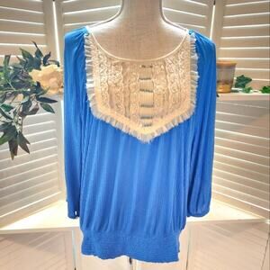 FREE PEOPLE BLUE SEQUIN  LACE TOP SIZE SMALL